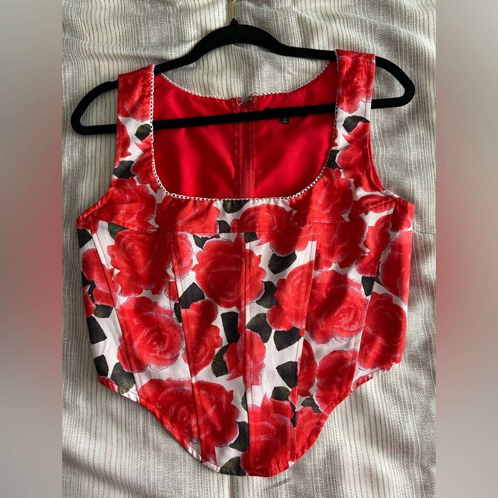 Fashion Nova Floral Red corset Top